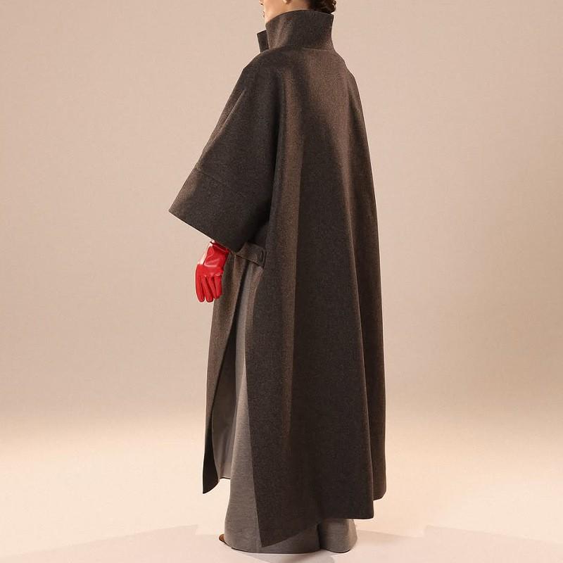 2026 Womens Fashion Commuter Solid Color Stand Collar Side Slit Wool Blend Coat