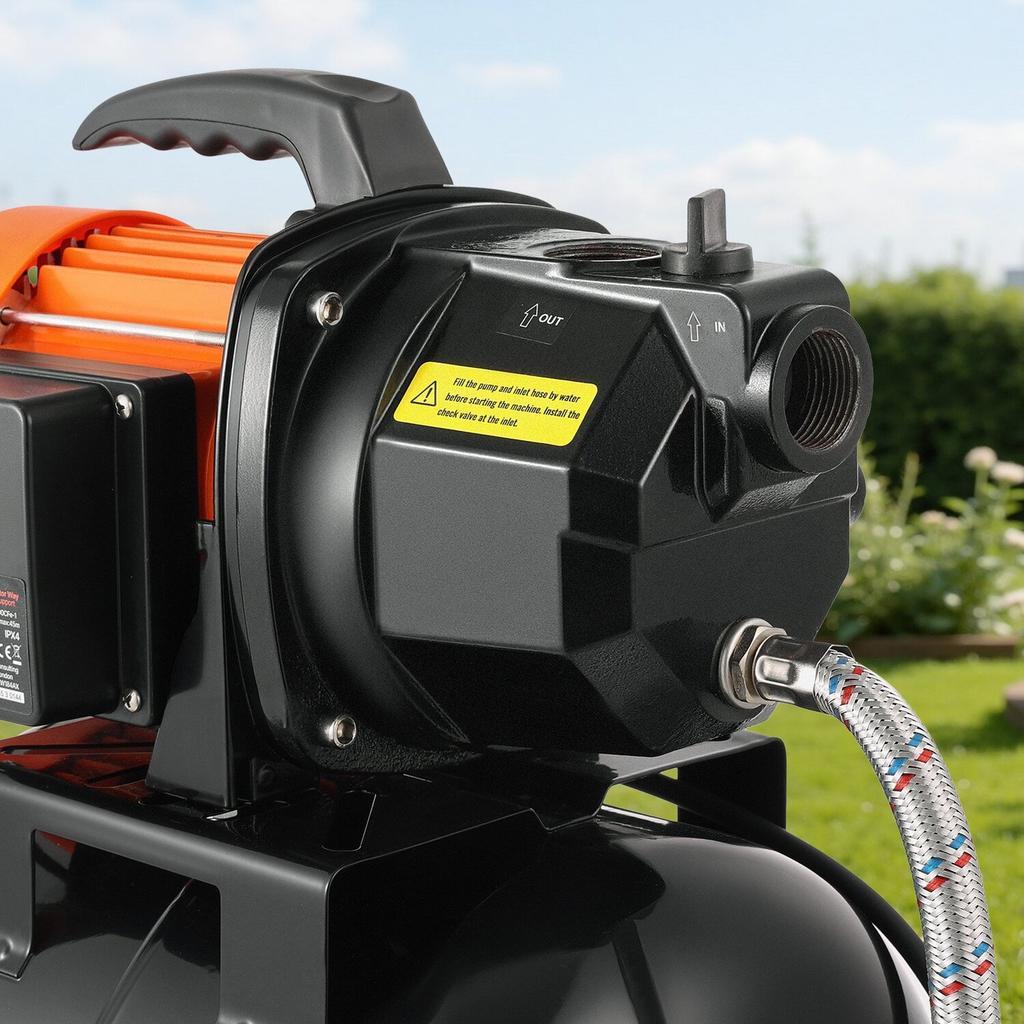 Bomba para Pozos Poco Profundos de 1 HP con Tanque de Presión, 230V 3750 L/h, Bomba de Chorro para Riego de Hierro Fundido con Tanque de 19 L, Sistema Automático de Transferencia Booster de Agua,