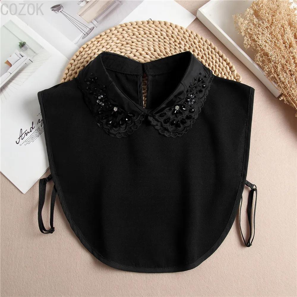 Fashion Women's Embroidery Shirt Fake Collar Removable Mujer Faux Cols White Sweater False Collar Lapel Shirt Blouse Detachable