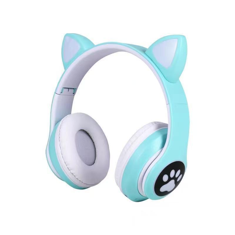 Head-mounted bluetooth headset luminous cat ear cartoon wireless e-sports game headset