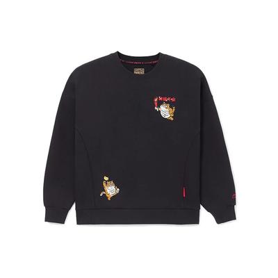 Spor Hayatı Serisi Nakışlı Bol Bisiklet Yaka Sweatshirt Kadın Üst Siyah AWDS158-3