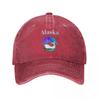 Alaska The Last Frontier Men Women Baseball Caps Funny Northern Light Distressed Washed Hat Vintage Outdoor All Seasons Snapback