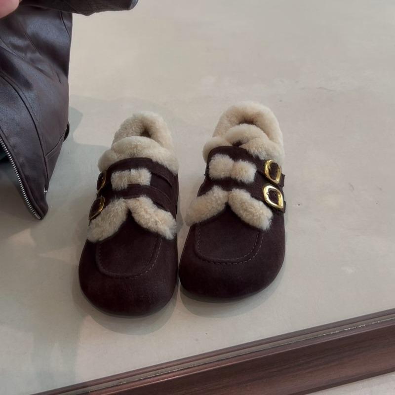 Fall/Winter New Style Retro Round-Toe Fleece Thick-Tread High-Heeled Shoes for Women