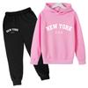 Kids Fashion Hoodie Boy Girl Toddler Pullover 3-12Years NEW YORK USA Letter Print Clothes Casual Top+Trousers 2P Coat Sports Set