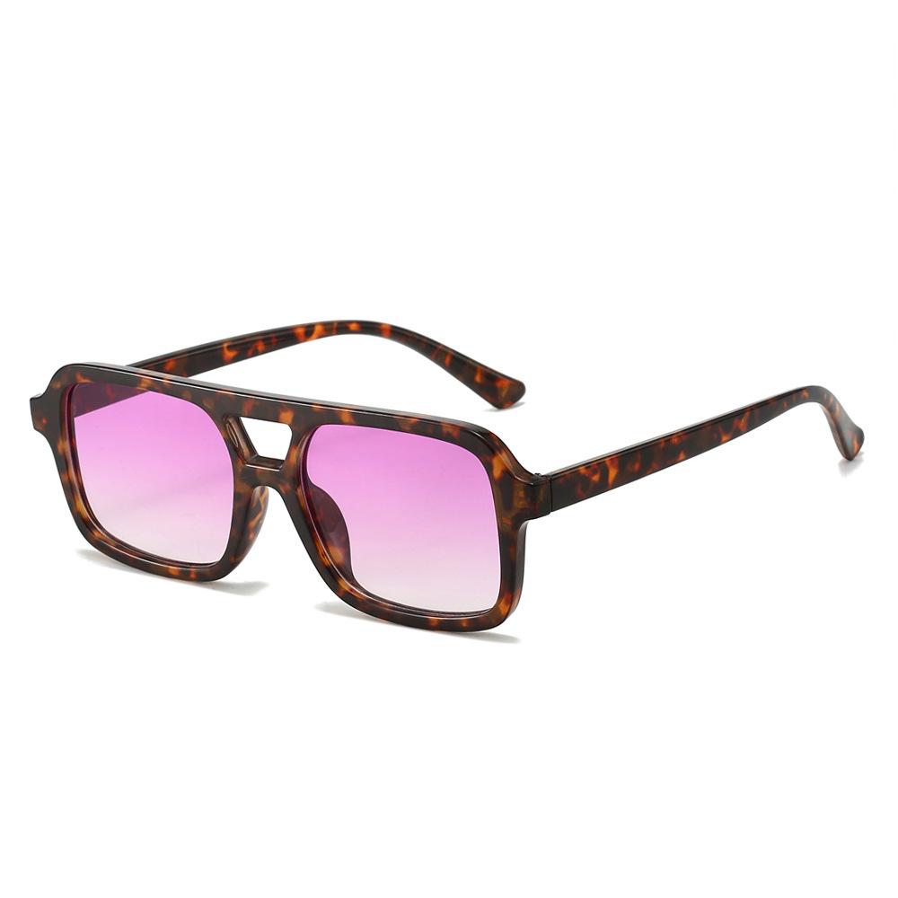 Popular Fashion Leopard Women'S Sunglasses Retro Double Bridges Square Sunglass Female Big Frame Ocean Gradient Eyewear