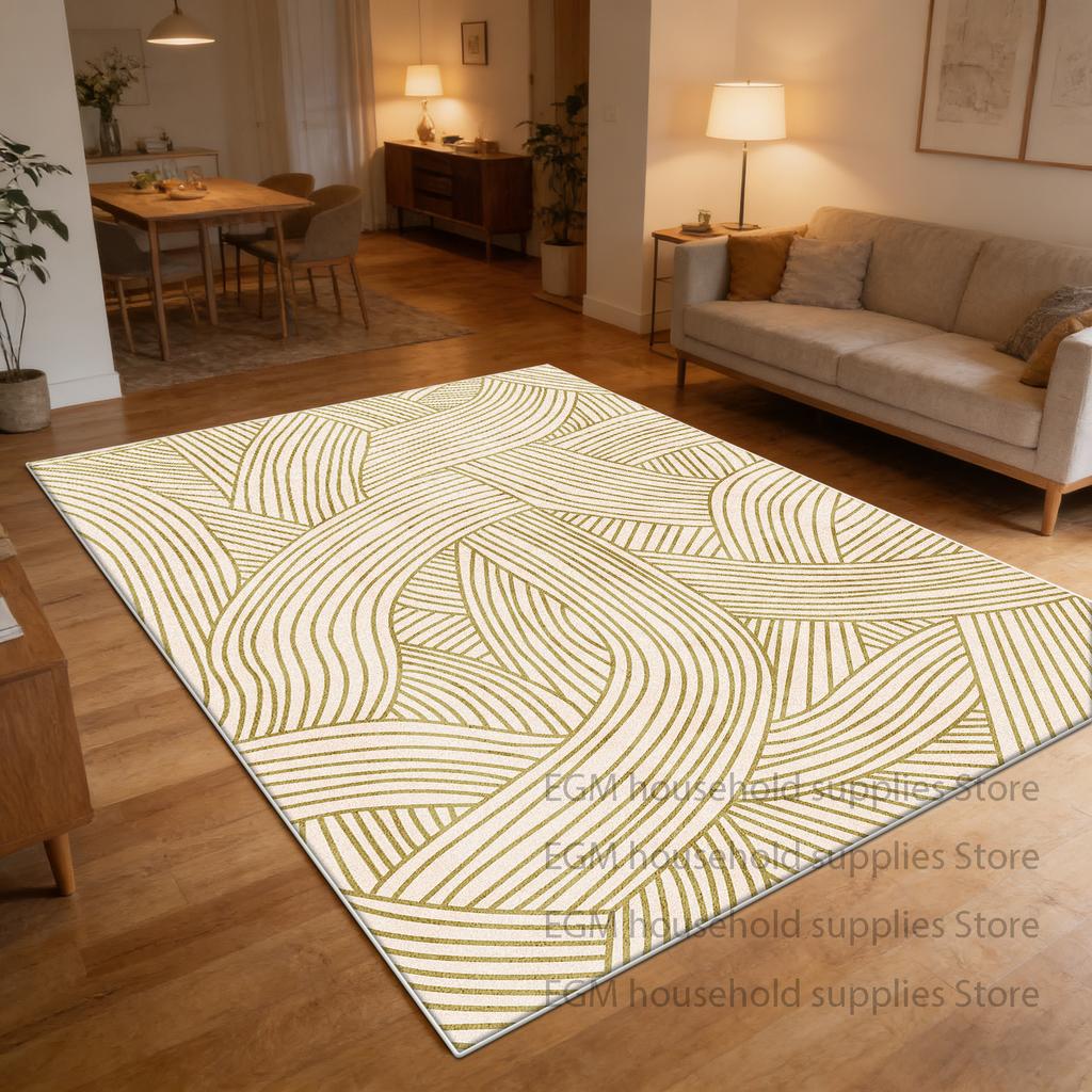 Nordic Wavy Minimalism Beige Carpets Home Decoration Luxury Rug Bedroom Non-slip Mat Soft Washable Big Size Living Room Mats