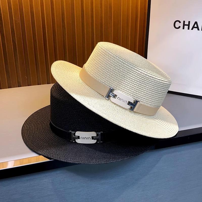 New French Flat Top Straw Hat Design Temperament Sunscreen Hat Summer Beach Hat for Summer Trips