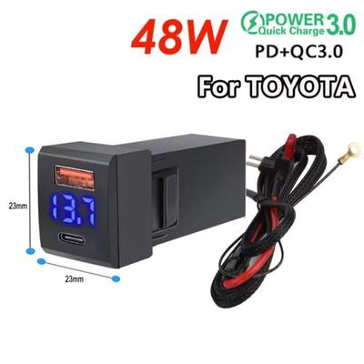 12V-24V PD+QC3.0 Fast Charger Car Quick Charging Socket USB Type C Car Charger Adapter for Mini Toyota Voltage LED Display Modified Car Phone Charger