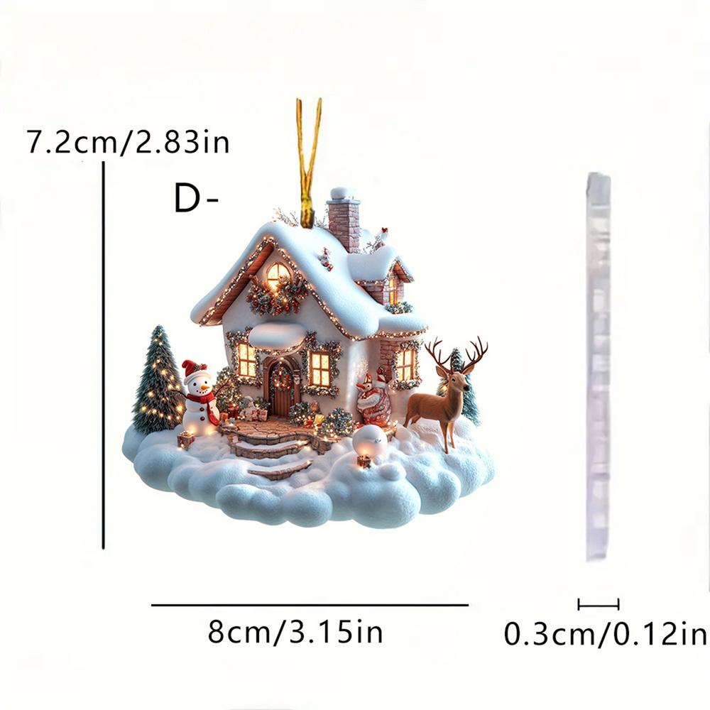 Village House Ornaments Acrylic Ornament With Christmas Tree Design Charming Snow House Pendant For Family Holiday Decoration