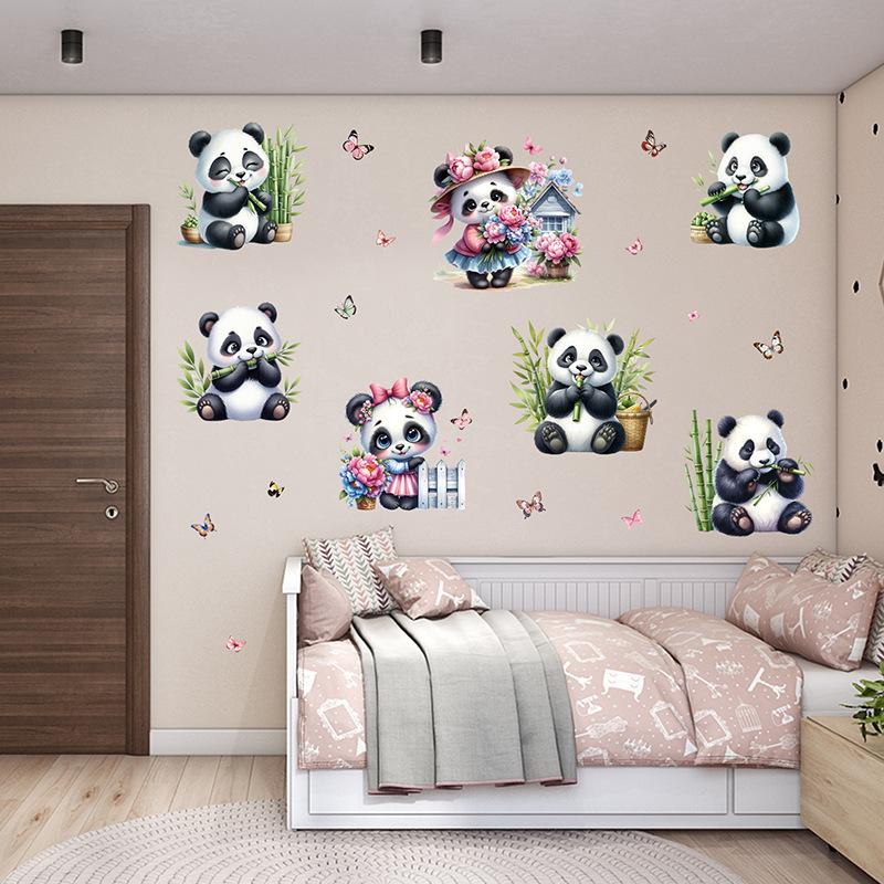 3D Panda Wall Stickers Cute Animal Bamboo Decals for Kids Room Nursery Bedroom Decor