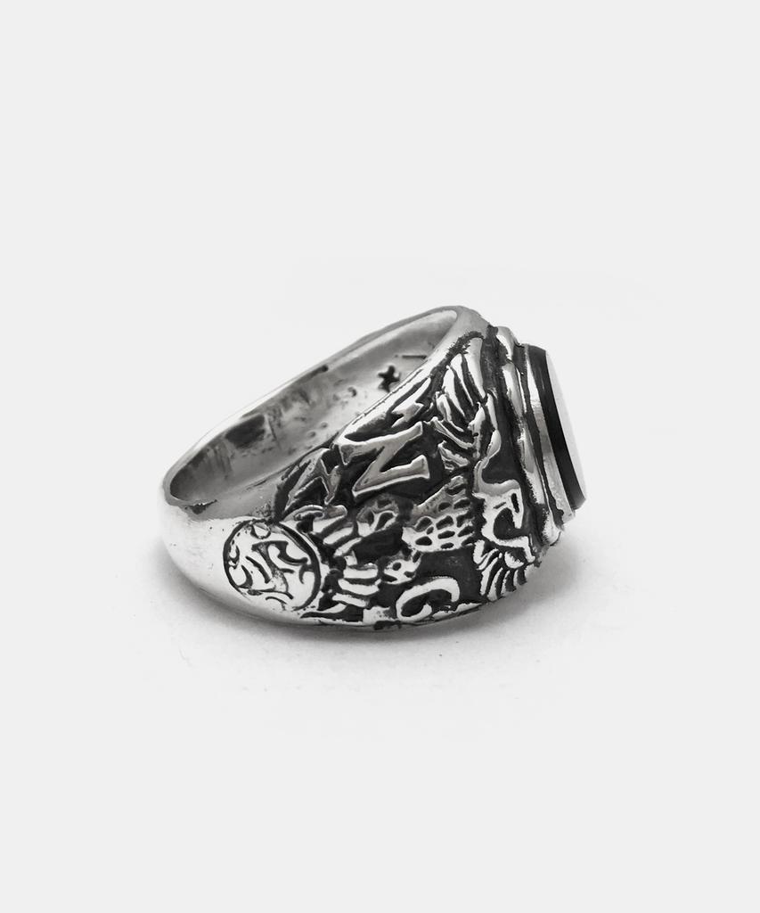 Sheen666 Onyx Eagle Crest Silver Ring (Type B)