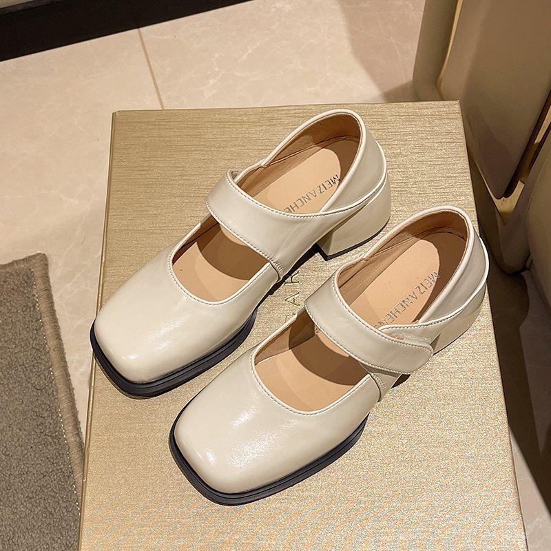 Spring Square Head French Black High Heel Niche Year Mary Jane Shoes Women'S British Style Thick Heel Single Shoes Retro Style