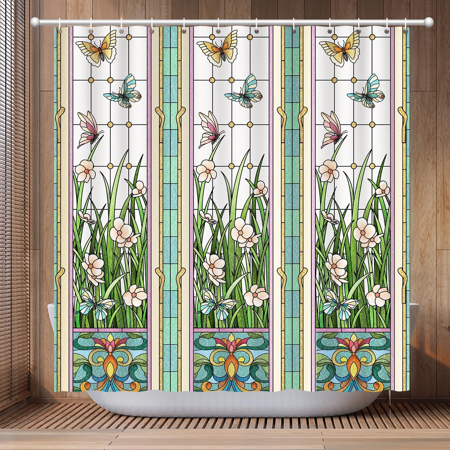Shower Curtain Flower, Hummingbird Shower Curtain Set For Bathroom Waterproof Summer Shower Curtain Machine Washable Bathroom W60H190(CM)-1 Pcs