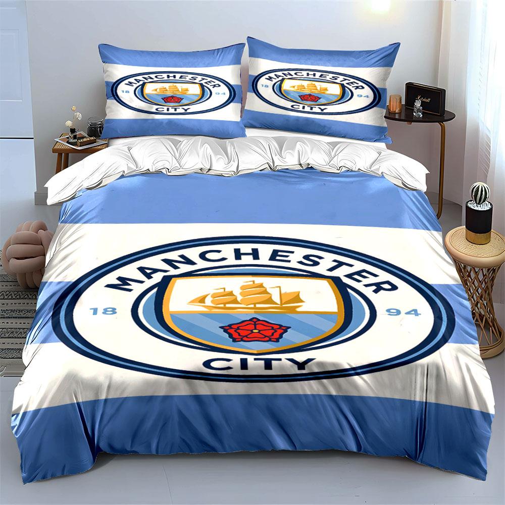 Manchester City Logo Pattern. Bedding Sets Duvet Cover Sets Duvet Covers Pillowcases(1 * Duvet Cover 2 * Pillowcases, Without Duvet Insert)