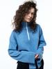 HAUS072C Half Zip-Up Crop Knit Blue