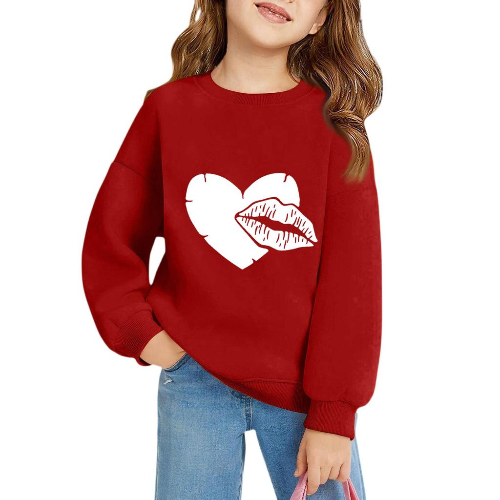 Mädchen Rundhals-Pullover für Kinder Bedruckte Baby-Oberteile Valentinstag