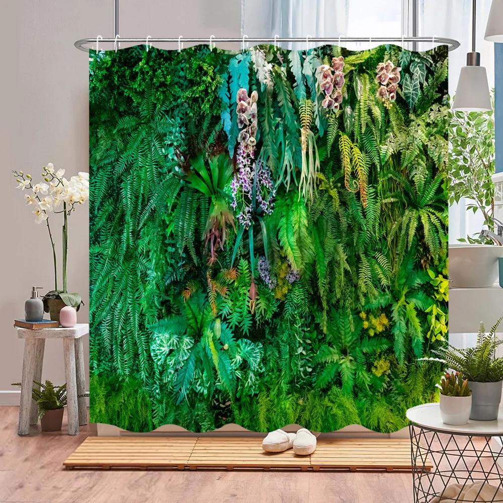 Tenda Doccia Pianta Verde Scenari di Foglie Botaniche Tropicali Fattoria di Fiori Natura Liane Casa Tessuto in Poliestere Tenda Decorazione Bagno