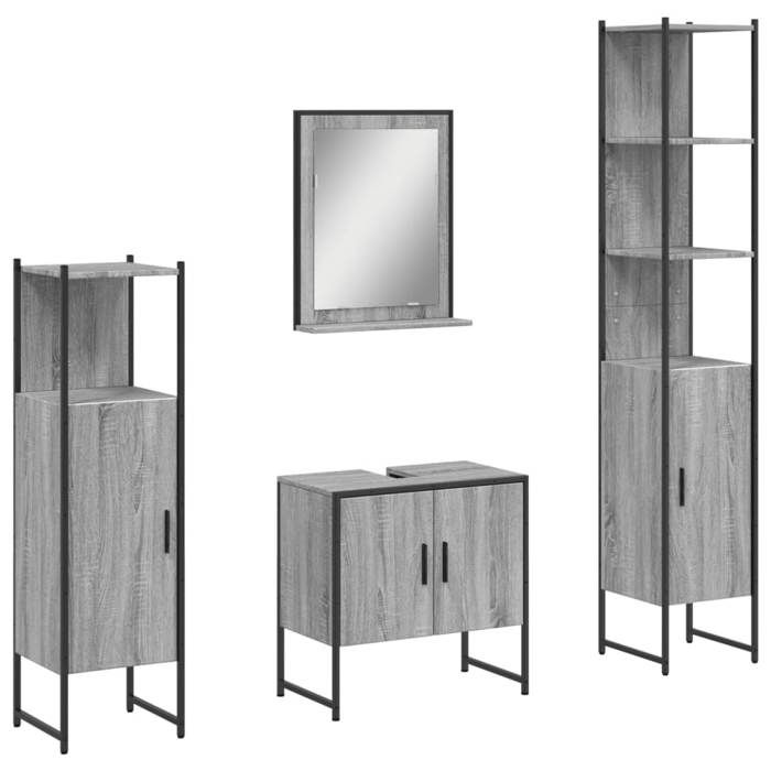VidaXL Bathroom Cabinet Set 4 Pcs, Vanity Unit with Shelf and Mirror, Toilet Storage Cabinet, 3214357