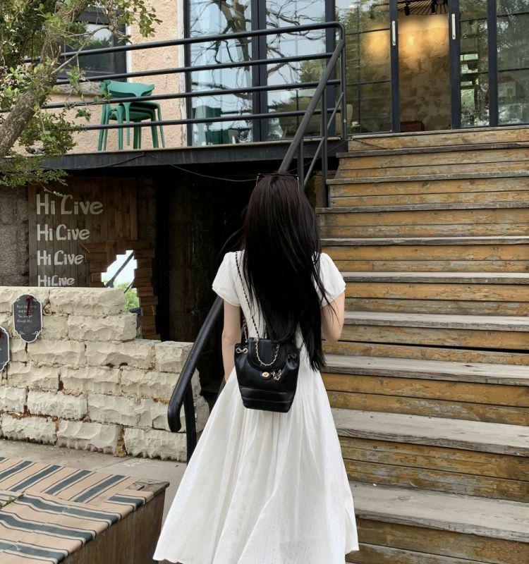 Women's White Puff Sleeve A-Line Dress - Slim Waist, Wide Hem, Chic First Love Style