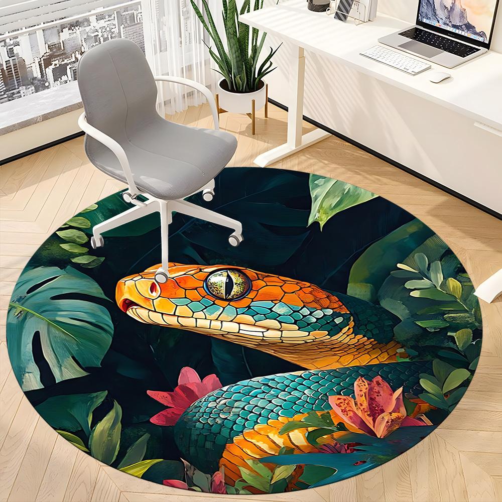 1pc Snake Jungle Office Round Area Rug, Indoor Mat Suitable For Office, Under Office Chairs Bedroom Living Room Home Decor, Room Deco