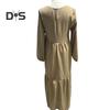 Women Maxi Dress O Neck Long Sleeve Loose A Line Big Hem Dot Print Vintage Soft Patchwork Dubai Turkey Abaya Long Robe Dress