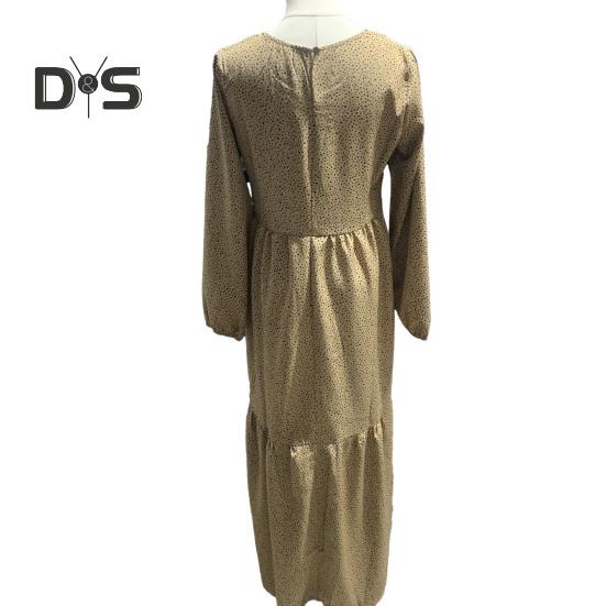 Women Maxi Dress O Neck Long Sleeve Loose A Line Big Hem Dot Print Vintage Soft Patchwork Dubai Turkey Abaya Long Robe Dress