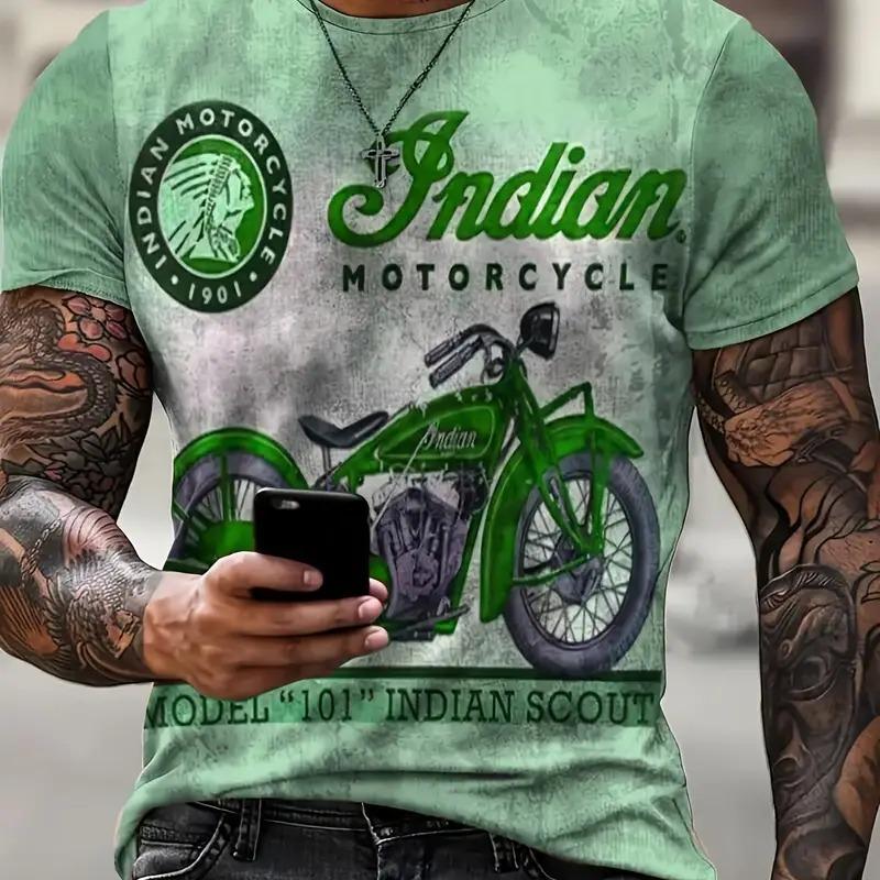 Camiseta De Manga Curta Masculina Slim Fit Gola, Impressão 3D, Legal, Motocicleta De Rua Amazon, Moda Y2K, Verão, Novo, 2025