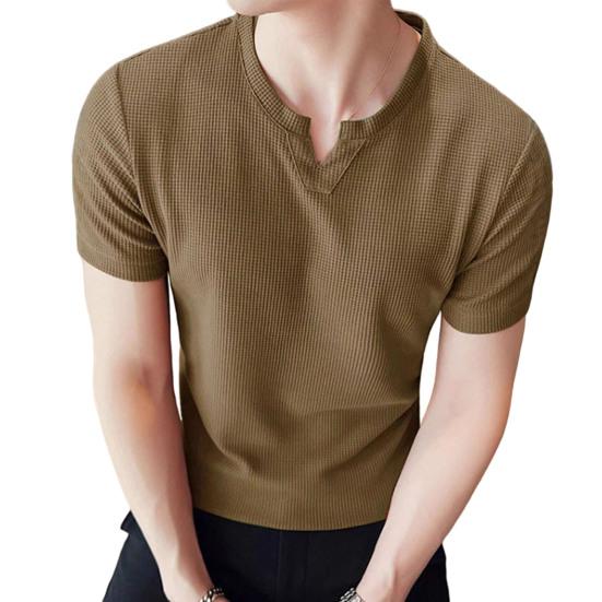 

Мужская футболка с V-образным вырезом, однотонная повседневная футболка, летний свитер с короткими рукавами для повседневных выходов, занятий спортом дома, уличной одежды S дубильная кора