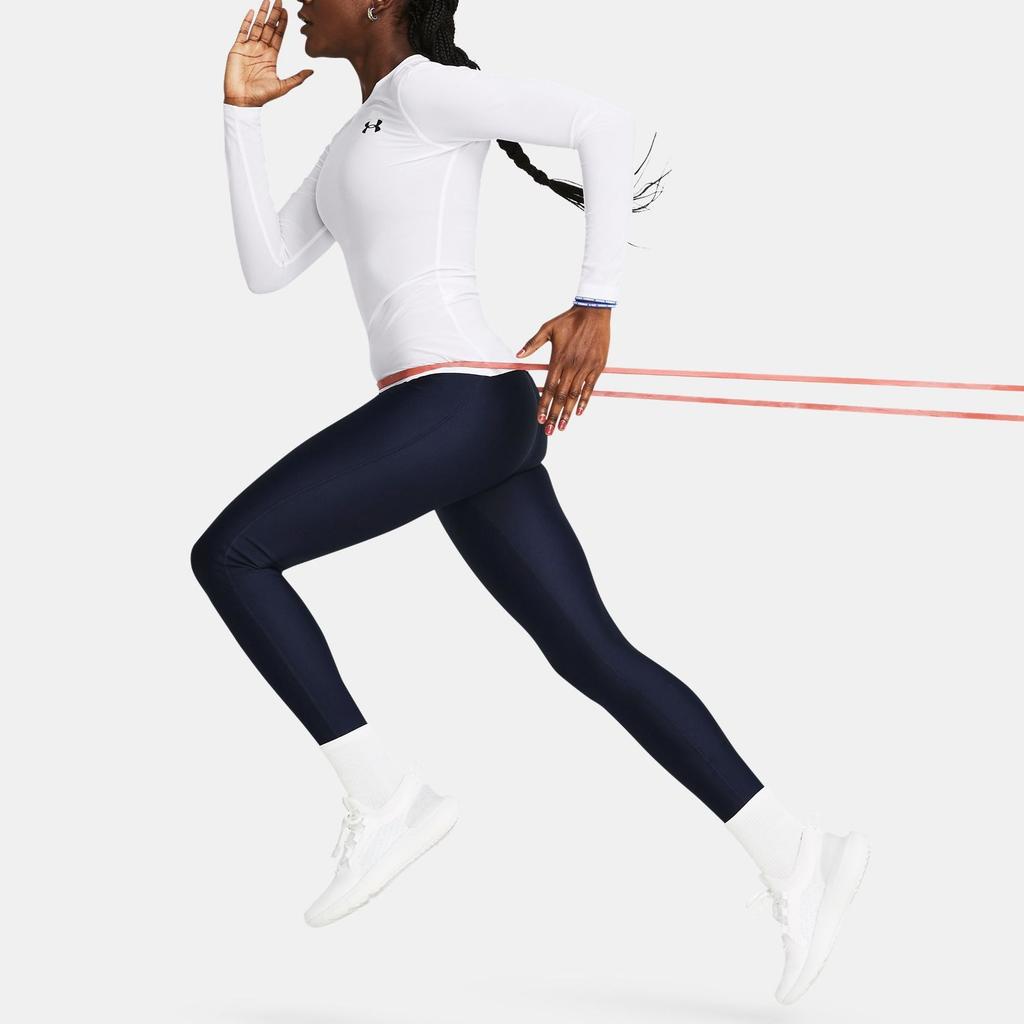 Under Armour HeatGear® OG Logo Printed Crew Neck Slim Fit Long Sleeve Workout Top Women Tops White 1387697-100