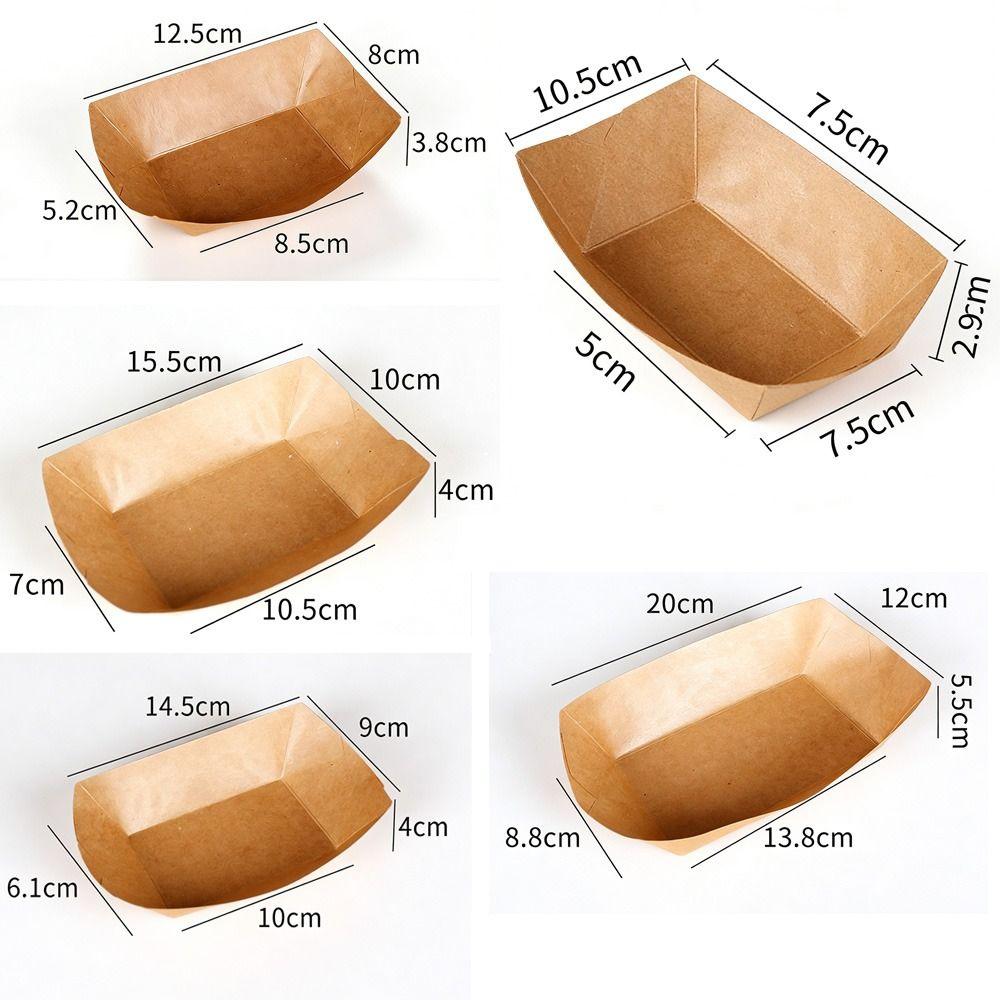 50Pcs Sturdy Durable Kraft Paper Food Containers Boat Shape Snack Bowl Food Tray Box  Picnic Camping
