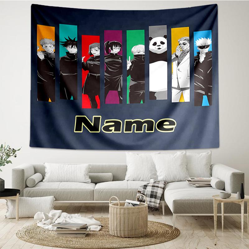 Custom Name Jujutsu Kaisen Print Tapestry, Backdrop, Easy Setup, Ideal for Bedroom, Office & Living Room, with Aesthetic Wall Hanging Decor.