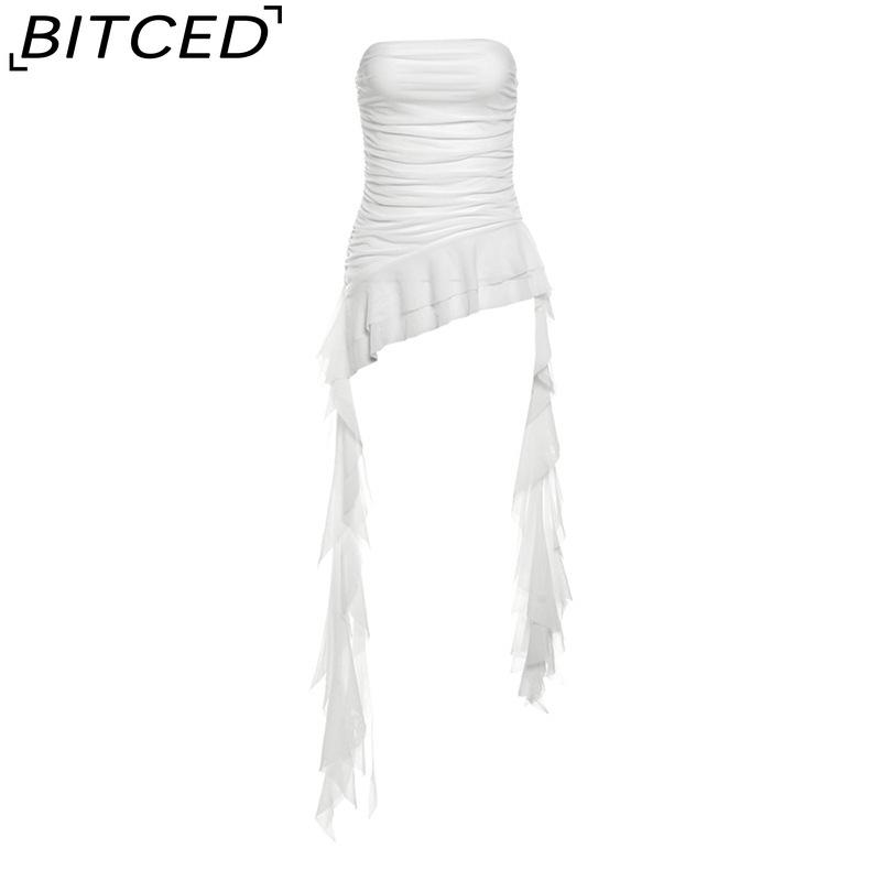 BITCED Spring Women's Solid-Colour Slim-Fit Streetwear Off-the-Shoulder Sleeveless Pleated Top