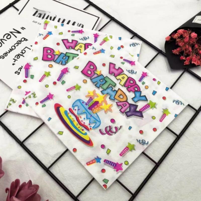 Birthday Napkins, 33cm 2-Ply with Blue Cake & Happy Birthday Text for Kids Baby Birthday Party Decor