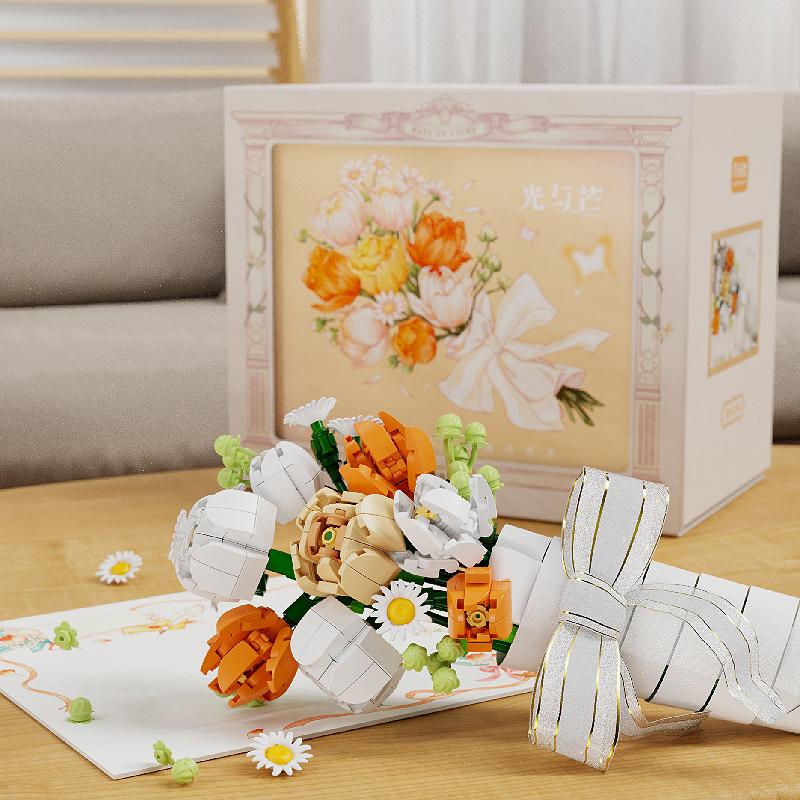 Non-Toxic Bouquet Building Blocks Assembly Moc Model Diy Eternal Flower Display Wooden Box Bricks Kits Holiday'S Day Gifts Children Toys