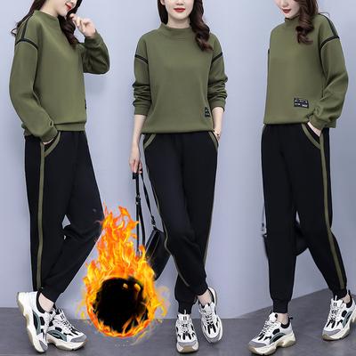 Plus Aksamitny Pogrubiony Casualowy Strój Sportowy Damski Jesienno-Zimowy Model Plus Size Moda Sweter Spodnie Dresowe Dwuczęściowy Strój
