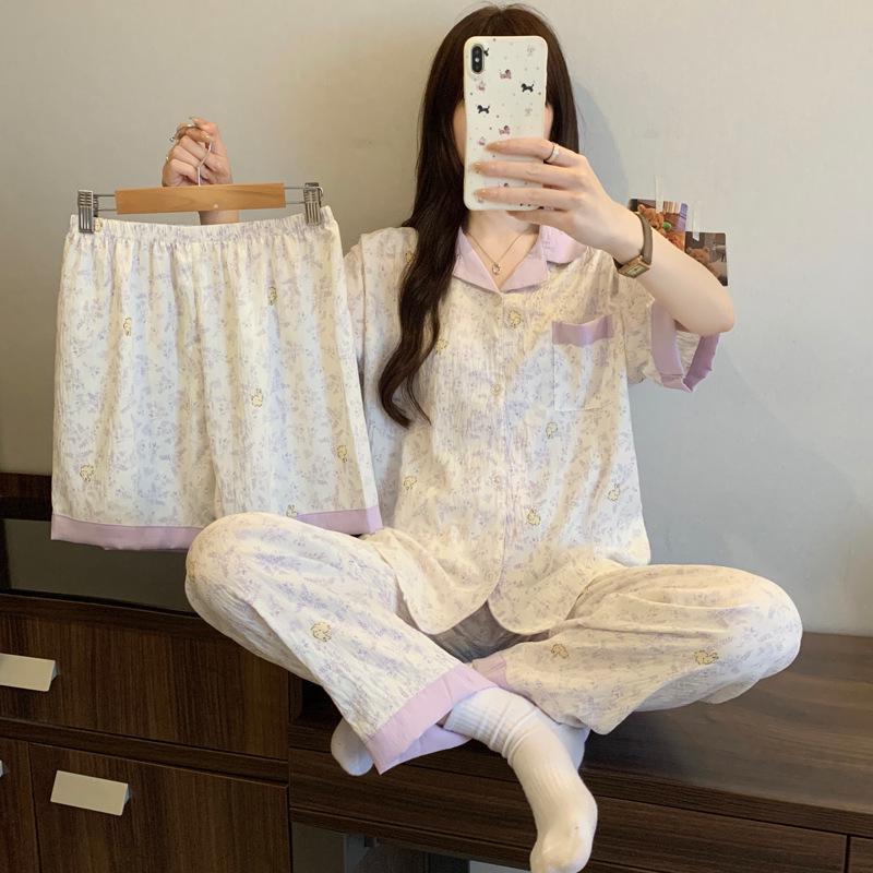Cloud Cotton Cartoon Pony Pajamas: Women's 2026 Summer Three-Piece Set, Short Sleeve, Fun & Cute Homewear