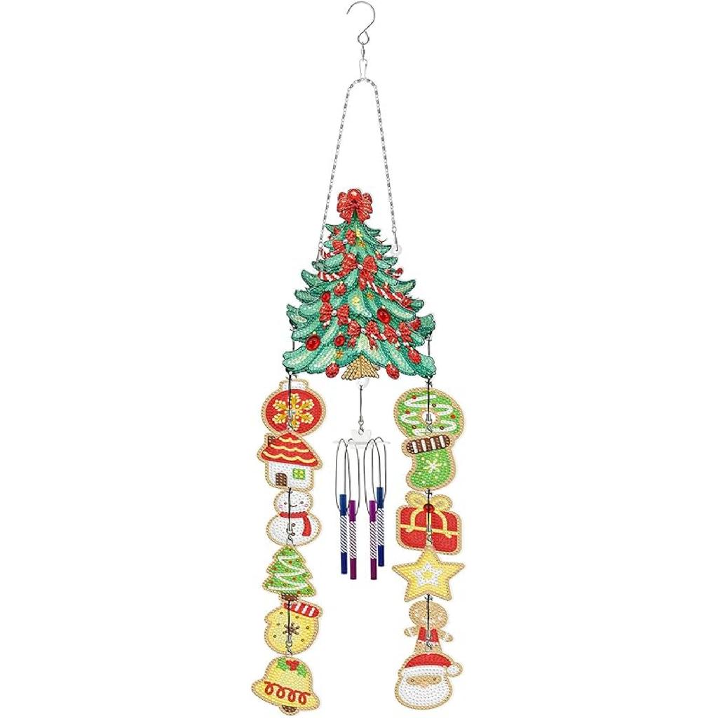 Generic DIY Dotted Diamond Art Painting Wind Chime Kit, Three-Dimensional Sun Catchers Diamonds Dot Paintings Hanging Ornaments, for Spring Garden