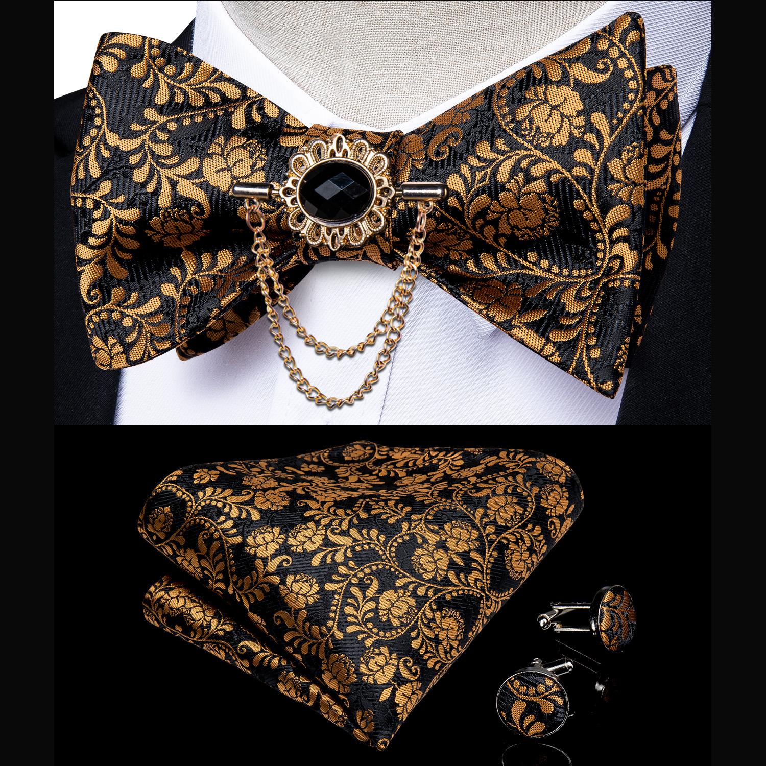 Мужской шелковый галстук-бабочка в черную клетку, брошь-цепочка, галстук-бабочка, носовой платок, запонка, галстук-бабочка, DiBanGu LH-0089