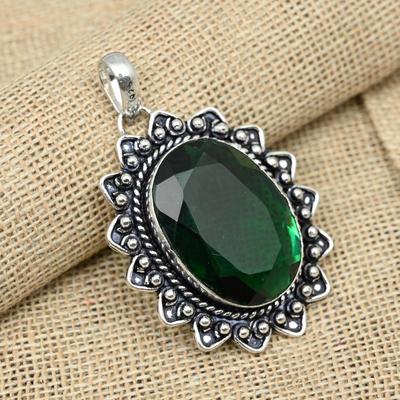 Gioielli con ciondolo delicato antico fatto a mano in argento sterling 925 con pietra preziosa cromata diopside