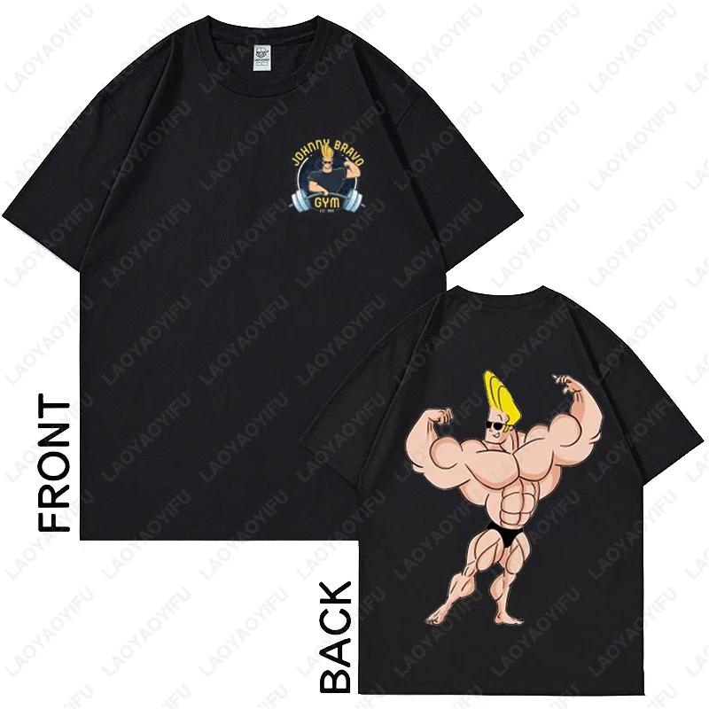Johnny Bravo Fitness Graphic Shirt Retro Unisex Cotton Funny Teeshirt Casual Wear Birthday Present 80s 90s Hipster Adult Tops