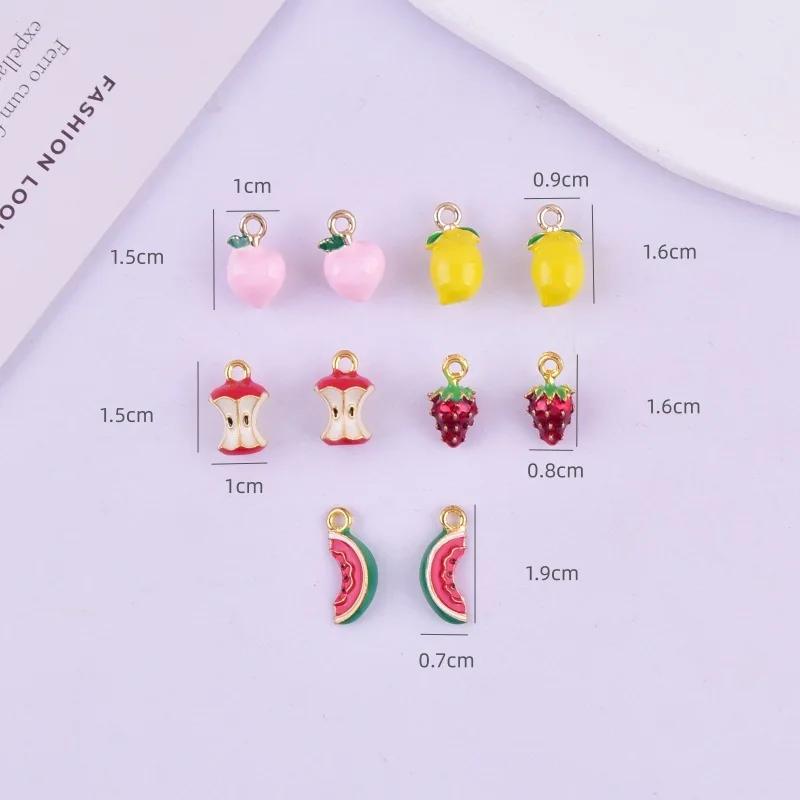 10pcs/pack Fashion Fruit Lemon Beach Strawberry Avocado Enamel Metal Charms Pendant for Jewelry Making Craft DIY