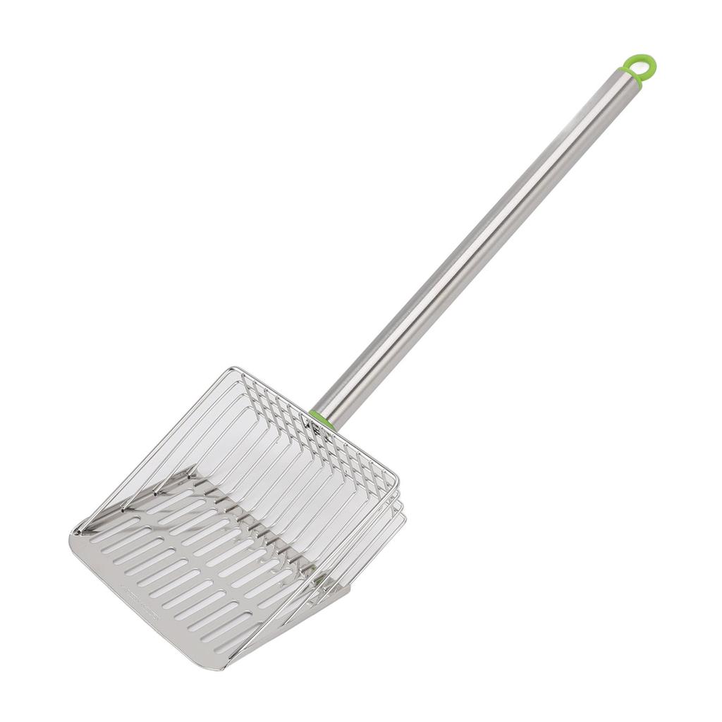 Hühnerkot Schaufel Langer Griff Edelstahl Antihaft Lamellen Streu Siebschaufel für Hühner Haustier Katze Grün