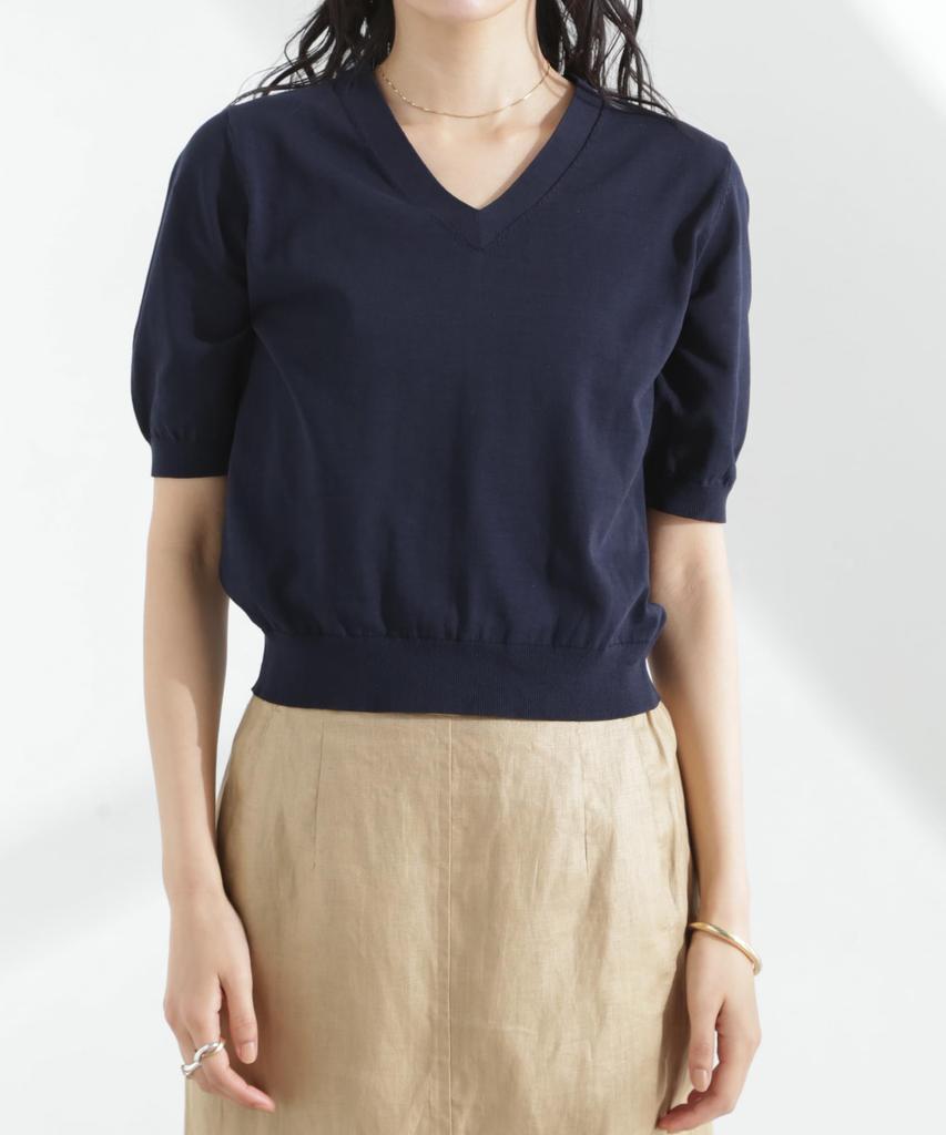 Nano Universe TEKNICO GIZA Cotton Compact F V-Neck Knit, Women's, 090, Pink, 669-5122313