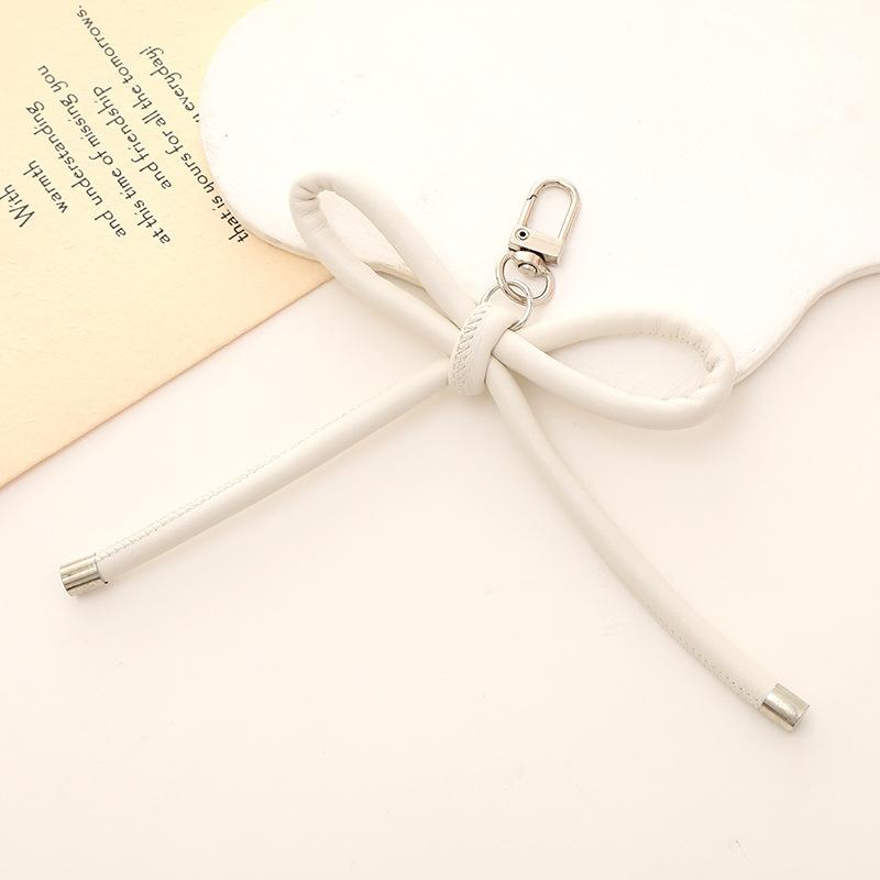 New Korean Fashion Vintage Leather Bow Keychain Charms Bag Pendant Mobile Phone Pendant Accessories Y2K Jewelry Keychain
