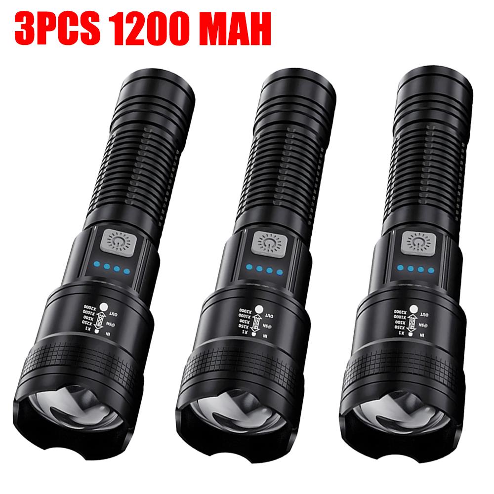Powerful LED Strong Light Flashlights USB Rechargeable Tactical Zoom Torch with Built-in Battery Outdoor Camping Hunting Lantern