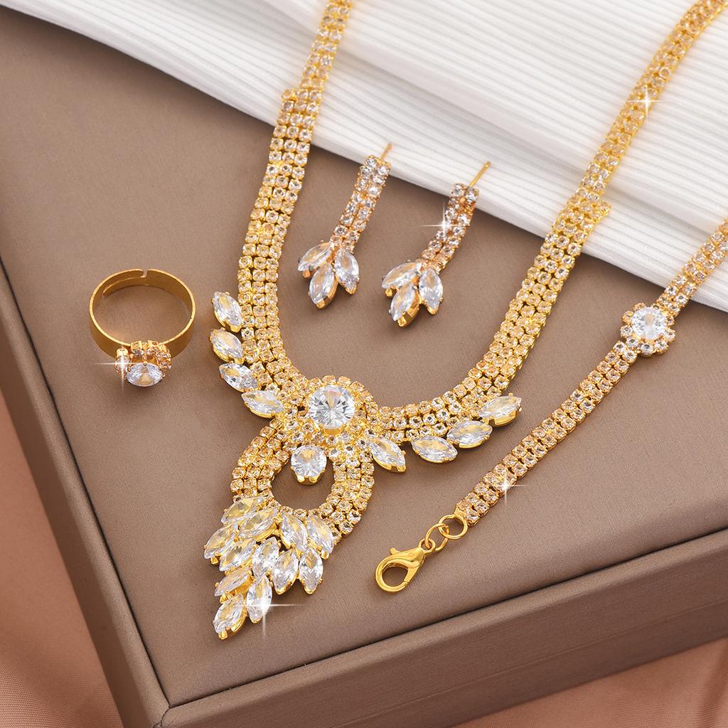 Bride Fashion Copper Claw Chain Angel Wings Necklace Earrings Bracelet Ring Jewelry Set Wedding Banquet Party Festival Gift