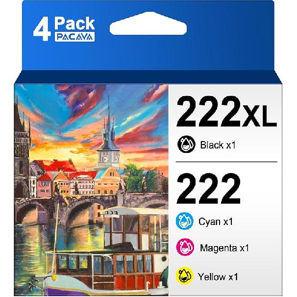 222XL Ink Cartridges for Epson 222 Ink Cartridge, 222 XL for Epson 222XL Ink Cartridges Combo Pack Works for Epson Workforce WF-2960, XP-5200 Printer