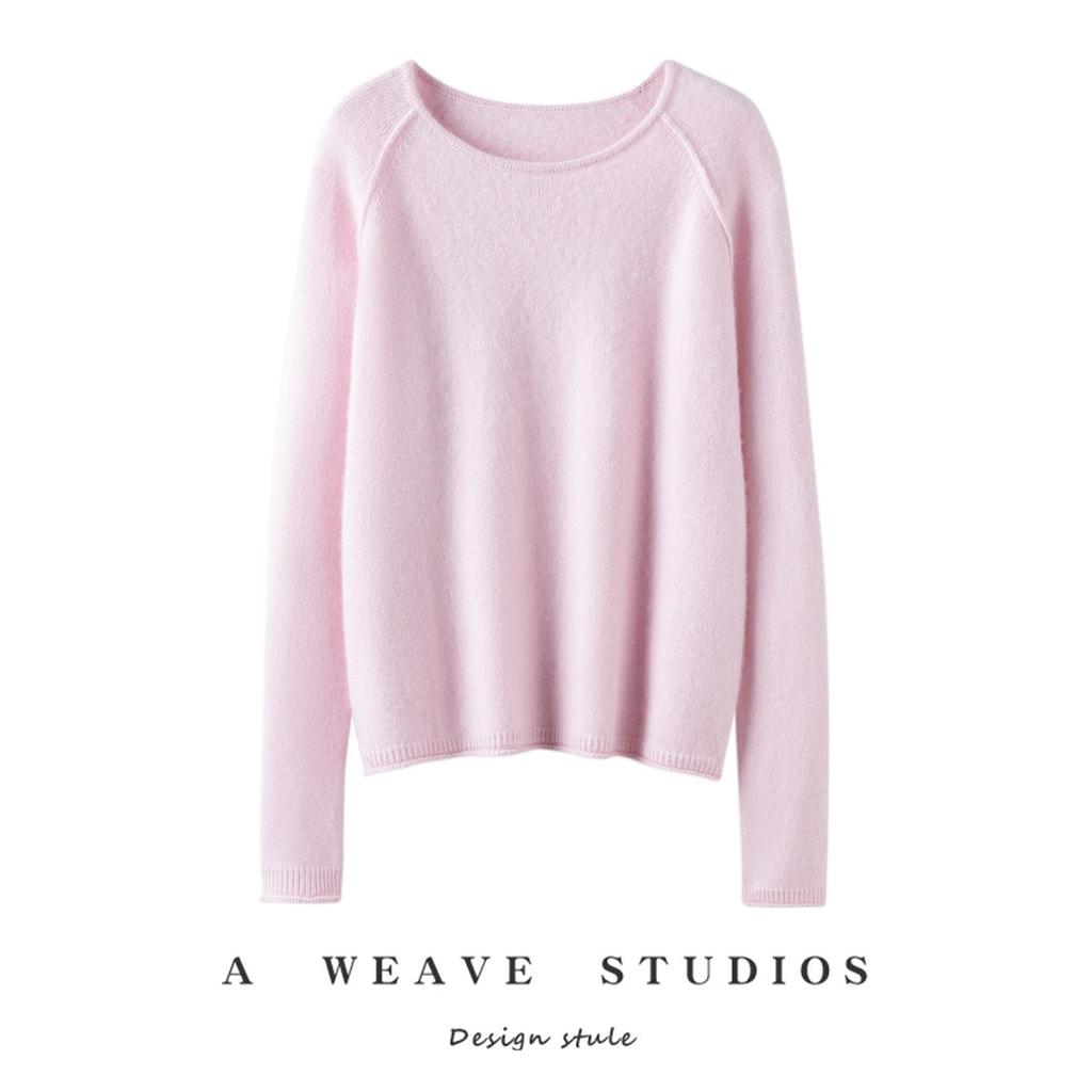 Women's High-End Cashmere Raglan Sleeve Pullover with Rolled Hem for Autumn/Winter