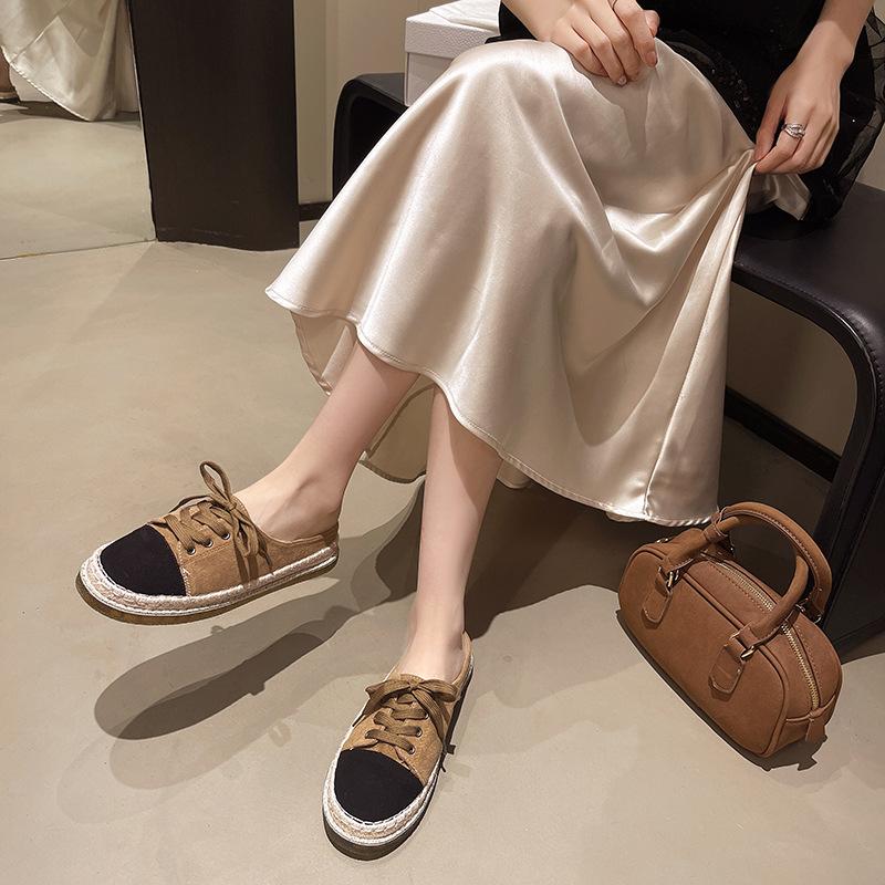 Flat-bottomed Bag Head Half Slippers Women's Summer Wear 2025 New Retro Versatile One-pedal Lazy Cool Slippers Fisherman Shoes