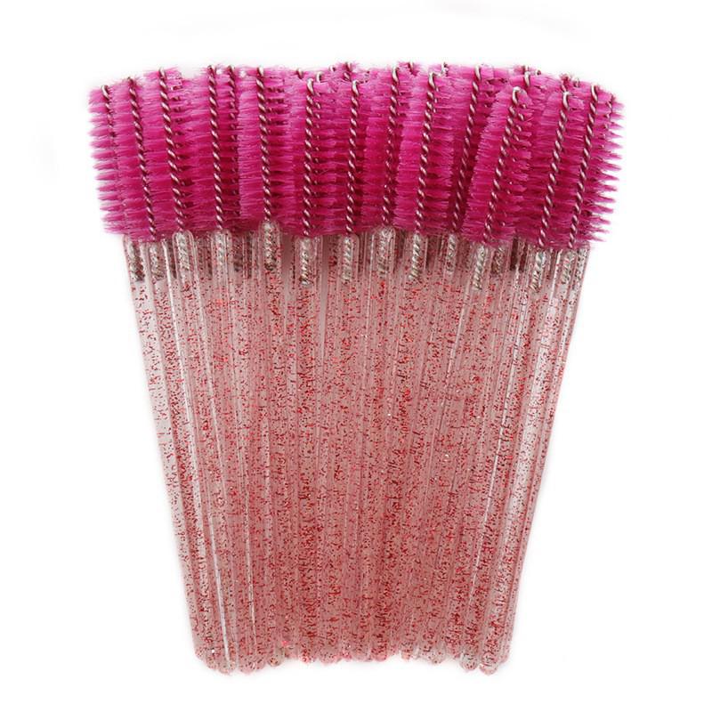 Crystal Handle Disposable Eyelash and Eyebrow Brush - 50 Pack Spiral Comb for Extensions
